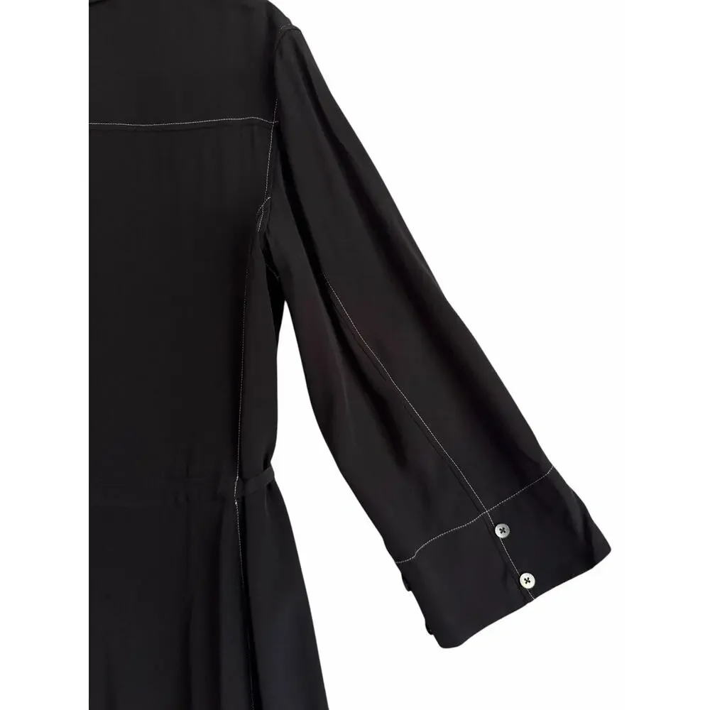 MM Lafleur The Pepper Midi Dress Black Top Stitch Medium Washable Silk Chic NWT - Picture 13 of 15
